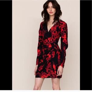 Yumi Kim NEW Southside Black & Red Floral V-Neck Puff Sleeve Mini Dress Small